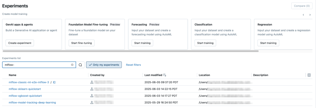 MLflow experiment tracking and model lifecycle management in Databricks.
