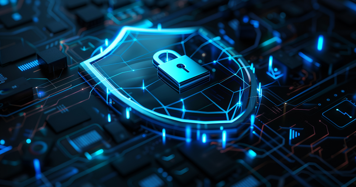 Conceptual hero image for Entrada Governance Atlas representing Databricks-native data governance with Unity Catalog, Genie, and Lakebase - a glowing shield and lock over a circuit board symbolizing protected, governed metadata.